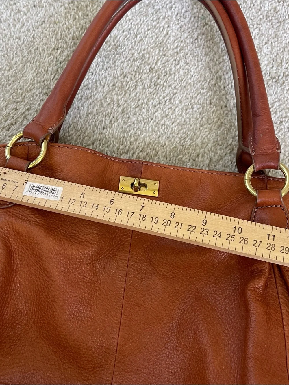 J.Crew Brompton Large Hobo Shoulder Bag Top Handed Cognac Brown Pebbled Leather